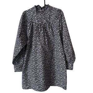 Zara Poplin Black and White Floral Kids Dress